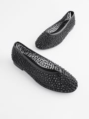 Black Forever Comfort® Round Toe Mesh Jewel Ballerinas Shoes - Image 1 of 3