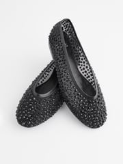 Black Forever Comfort® Round Toe Mesh Jewel Ballerinas Shoes - Image 2 of 3