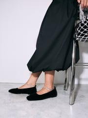 Black Forever Comfort® Jewel Ankle Strap Square Toe Ballet Shoes - Image 1 of 13