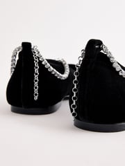Black Forever Comfort® Jewel Ankle Strap Square Toe Ballet Shoes - Image 10 of 13