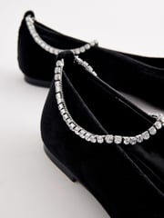 Black Forever Comfort® Jewel Ankle Strap Square Toe Ballet Shoes - Image 12 of 13