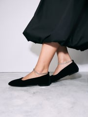 Black Forever Comfort® Jewel Ankle Strap Square Toe Ballet Shoes - Image 3 of 13