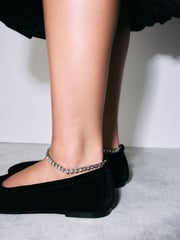 Black Forever Comfort® Jewel Ankle Strap Square Toe Ballet Shoes - Image 4 of 13