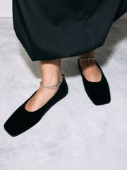 Black Forever Comfort® Jewel Ankle Strap Square Toe Ballet Shoes - Image 5 of 13