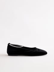 Black Forever Comfort® Jewel Ankle Strap Square Toe Ballet Shoes - Image 6 of 13