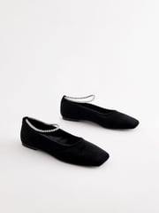 Black Forever Comfort® Jewel Ankle Strap Square Toe Ballet Shoes - Image 7 of 13