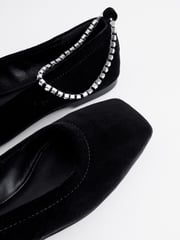 Black Forever Comfort® Jewel Ankle Strap Square Toe Ballet Shoes - Image 9 of 13