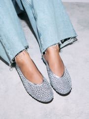 Silver Forever Comfort® Round Toe Mesh Jewel Ballerinas Shoes - Image 1 of 9