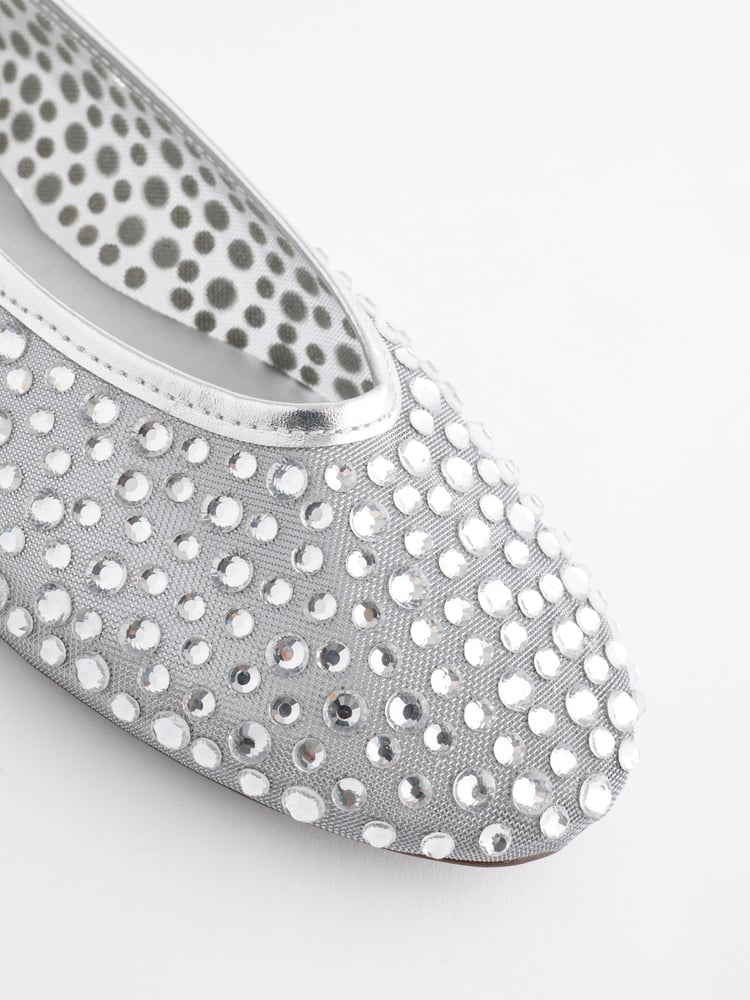 Silver Forever Comfort® Round Toe Mesh Jewel Ballerinas Shoes - Image 9 of 9