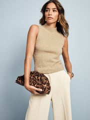 Gold Sparkle Tinsel Sleeveless Knitted Tank Vest Top - Image 1 of 7