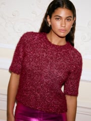 Pink Sparkle Tinsel Short Sleeve Knitted T-Shirt Jumper - Image 1 of 8