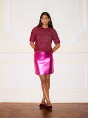 Pink Sparkle Tinsel Short Sleeve Knitted T-Shirt Jumper - Image 2 of 8