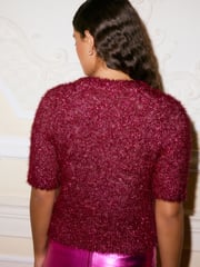 Pink Sparkle Tinsel Short Sleeve Knitted T-Shirt Jumper - Image 4 of 8
