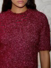 Pink Sparkle Tinsel Short Sleeve Knitted T-Shirt Jumper - Image 5 of 8