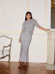 Silver Sparkle Tinsel Short Sleeve Knitted T-Shirt Jumper - Image 1 of 9