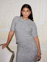 Silver Sparkle Tinsel Short Sleeve Knitted T-Shirt Jumper - Image 2 of 9