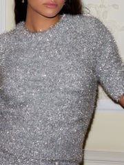 Silver Sparkle Tinsel Short Sleeve Knitted T-Shirt Jumper - Image 5 of 9