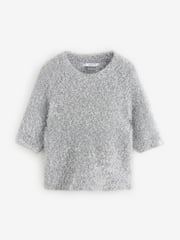 Silver Sparkle Tinsel Short Sleeve Knitted T-Shirt Jumper - Image 6 of 9