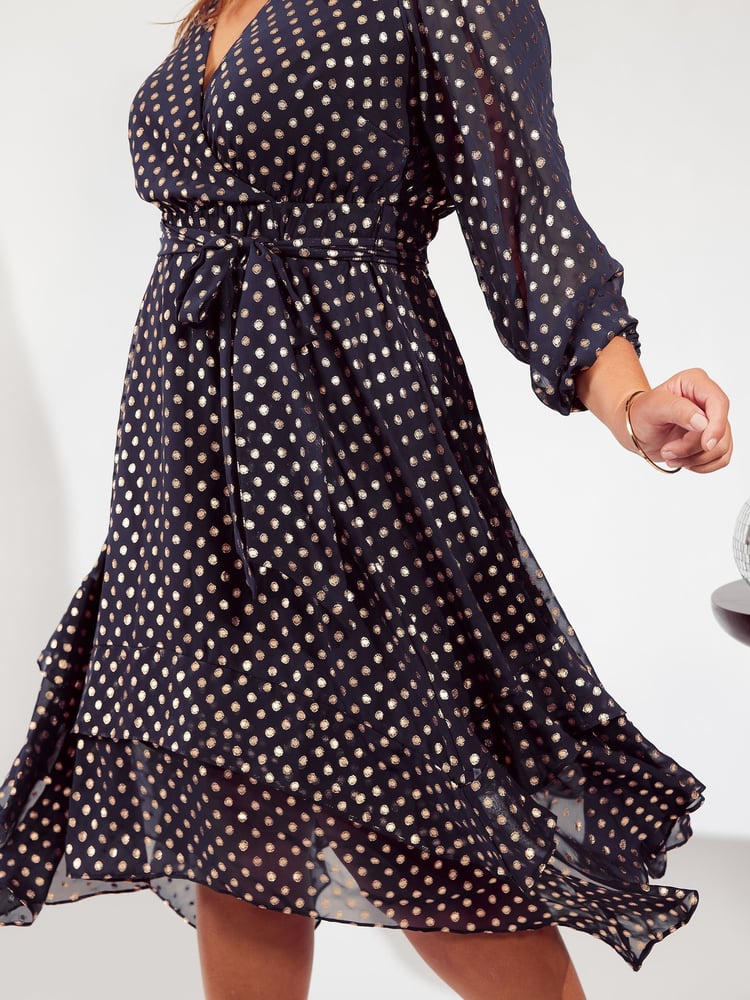 Friends Like These Navy Blue Curve Printed Wrap Midi Dress - Image 2 of 4