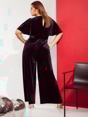 Friends Like These Black Curve Velvet Wrap Jumpsuit - Image 3 of 4