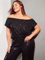 Friends Like These Black Curve Sequin Bardot Top - Image 1 of 4
