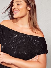 Friends Like These Black Curve Sequin Bardot Top - Image 3 of 4