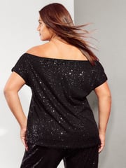 Friends Like These Black Curve Sequin Bardot Top - Image 4 of 4