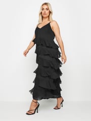 Yours Curve Black Frill Maxi Dress - Image 2 of 5