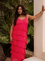 Yours Curve Red Frill Maxi Dress - Image 1 of 7