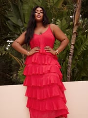 Yours Curve Red Frill Maxi Dress - Image 2 of 7