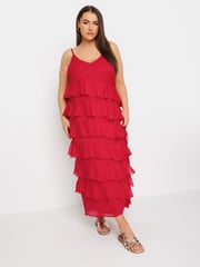 Yours Curve Red Frill Maxi Dress - Image 3 of 7