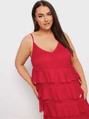Yours Curve Red Frill Maxi Dress - Image 6 of 7