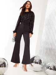 Friends Like These Black Sequin 2in1 Scuba Belted Jumpsuit - Image 1 of 4