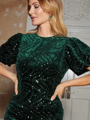 Friends Like These Green Velvet Sequin Mini Dress With Bow Back Detailing - Image 4 of 4