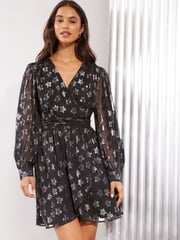 Friends Like These Black V Neck Star Foil Mini Dress - Image 3 of 4