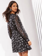 Friends Like These Black V Neck Star Foil Mini Dress - Image 4 of 4