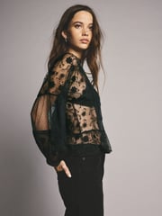 Black Sheer Lace High Neck Blouse - Image 2 of 8