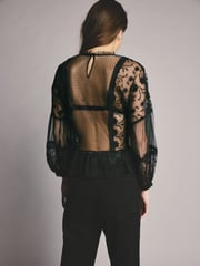 Black Sheer Lace High Neck Blouse - Image 3 of 8