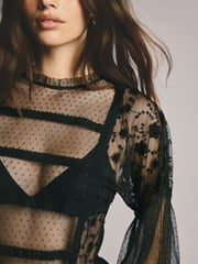 Black Sheer Lace High Neck Blouse - Image 5 of 8