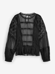Black Sheer Lace High Neck Blouse - Image 6 of 8