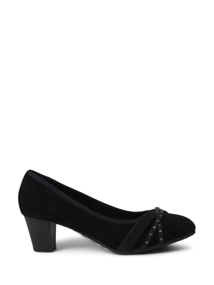 Pavers Black Wide Fit Block Heeled Court Shoes - Image 1 of 5
