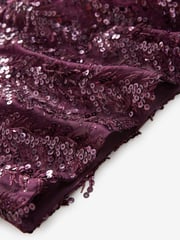 Red Burgundy Sequin Sheer Fluffy Quarter Sleeve Top - Image 6 of 7