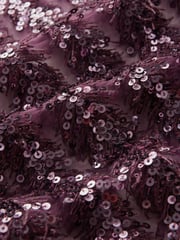 Red Burgundy Sequin Sheer Fluffy Quarter Sleeve Top - Image 7 of 7