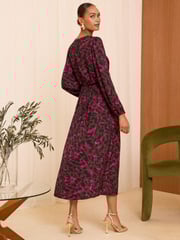 Love & Roses Brown Animal Printed Satin Twist Long Sleeve Midi Dress - Image 4 of 4