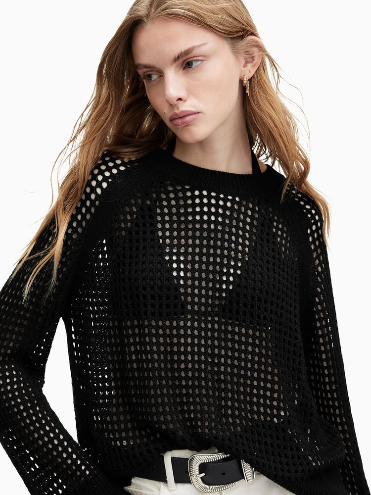 AllSaints Black Paloma Crew Neck Jumpers - Image 2 of 7