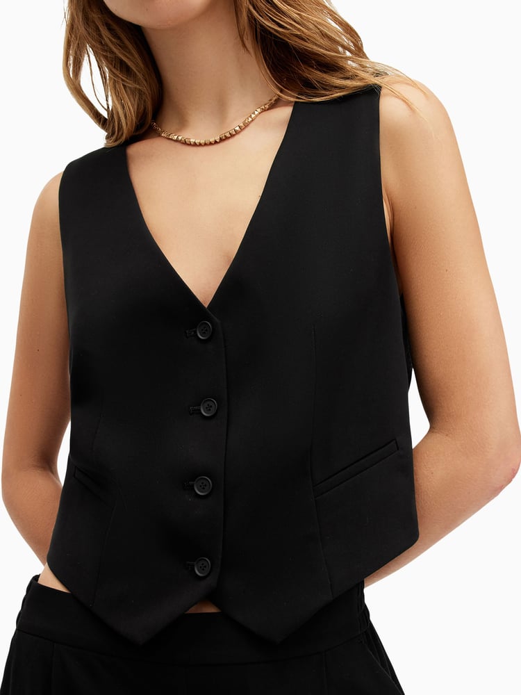 AllSaints Black Aleida Waistcoat - Image 2 of 8