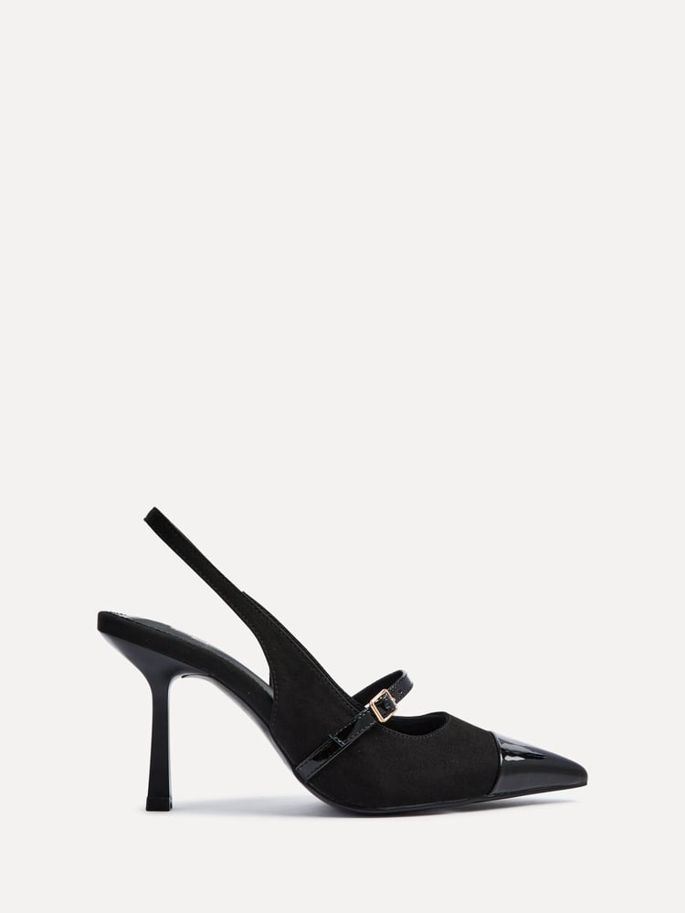 Linzi Black Maze Slingback Court Heels With Buckle Front Strap - Image 2 of 5