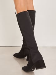 Lipsy Black Regular Fit Elastic Stretch Block Heel Faux Suede Boot - Image 4 of 4