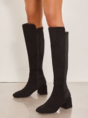 Lipsy Black Wide Fit Elastic Stretch Block Heel Faux Suede Boot - Image 2 of 4