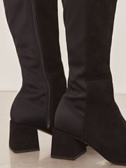 Lipsy Black Wide Fit Elastic Stretch Block Heel Faux Suede Boot - Image 3 of 4